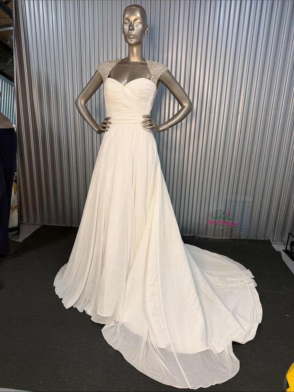 Sincerity Bridal Size 12 Beaded Cap Sleeve Chiffon Wedding Gown NWT